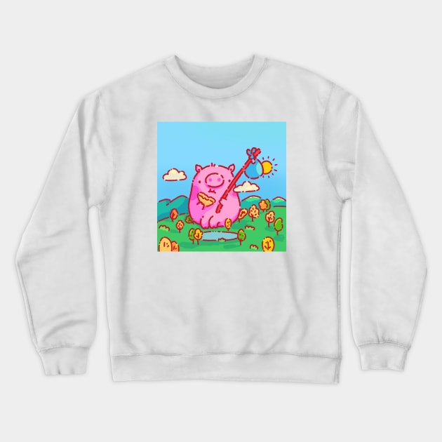 Giant pig in a small world Crewneck Sweatshirt by Tinyarts